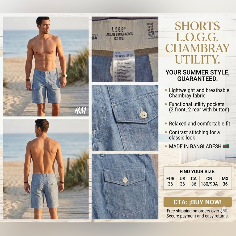 H&M Light Blue Chambray Cargo Shorts (SH2)
